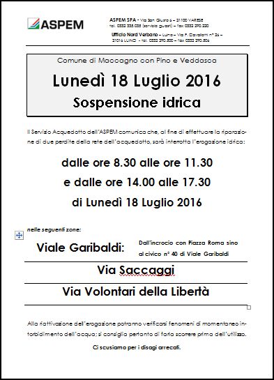 Sospensione fornitura idrica