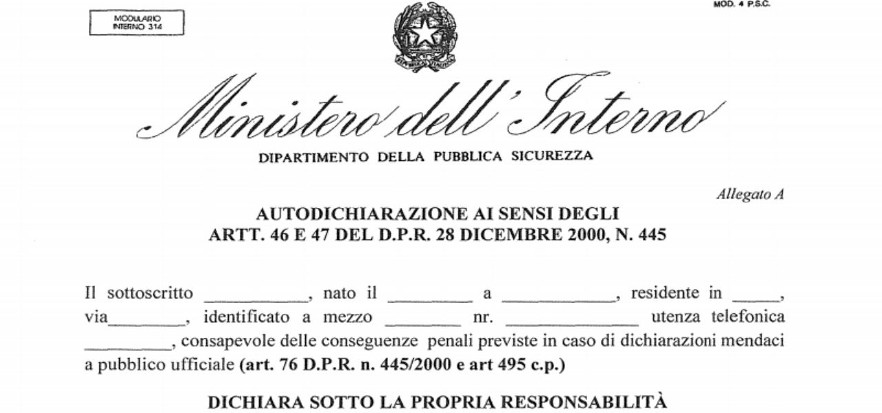 Emergenza "Coronavirus" - Nuovo modello di autodichiarazione