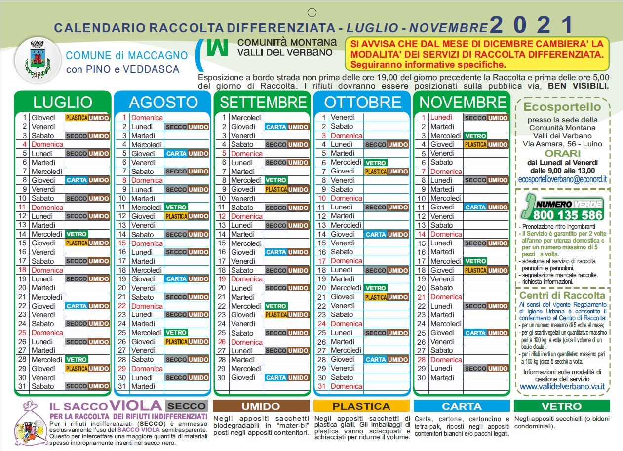  Nuovo calendario raccolta differenziata rifiuti