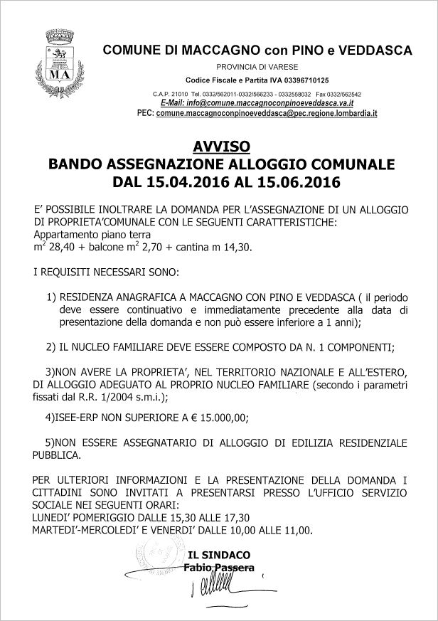 Bando assegnazione alloggio comunale